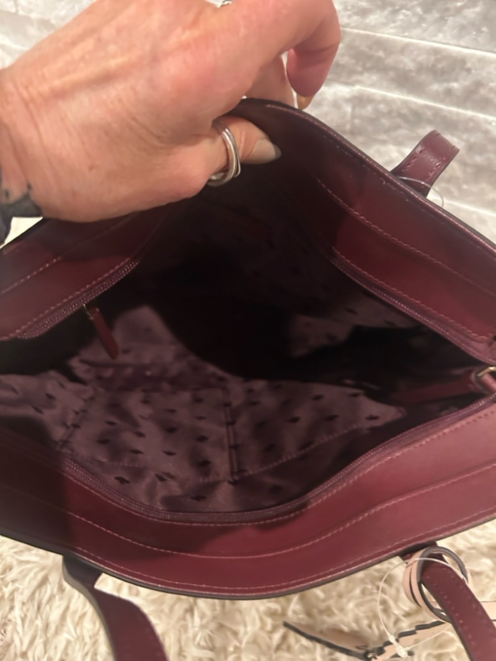 kate spade Burgundy Leather Tote with Floral Charm - Picture 5 of 9